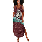 Hatshepsut Summer Maxi Dress with Pharaoh Bust Illustration, Female Pharaoh Title and Egyptian Hieroglyph - African Pride