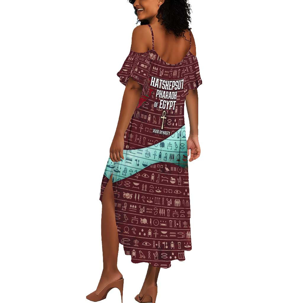 Hatshepsut Summer Maxi Dress with Pharaoh Bust Illustration, Female Pharaoh Title and Egyptian Hieroglyph - African Pride