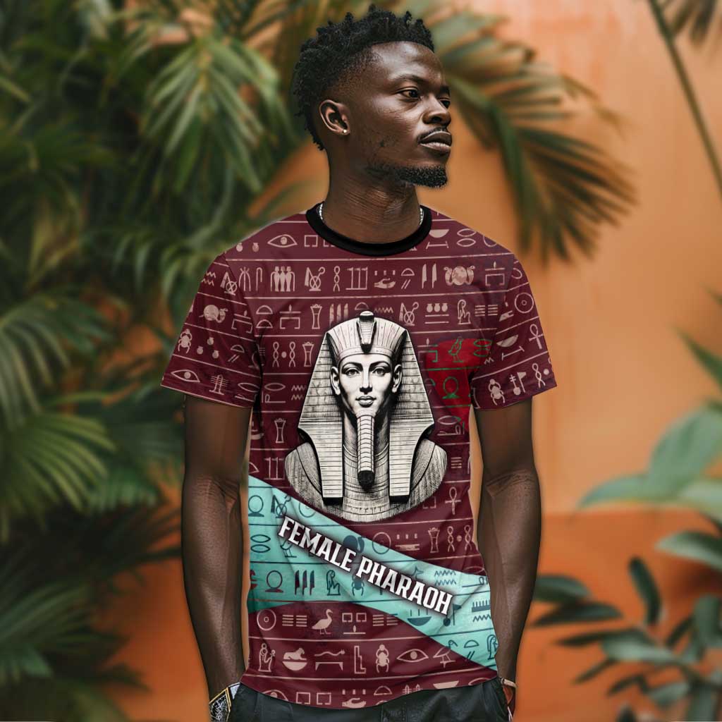 Hatshepsut T shirt with Pharaoh Bust Illustration, Female Pharaoh Title and Egyptian Hieroglyph - African Pride