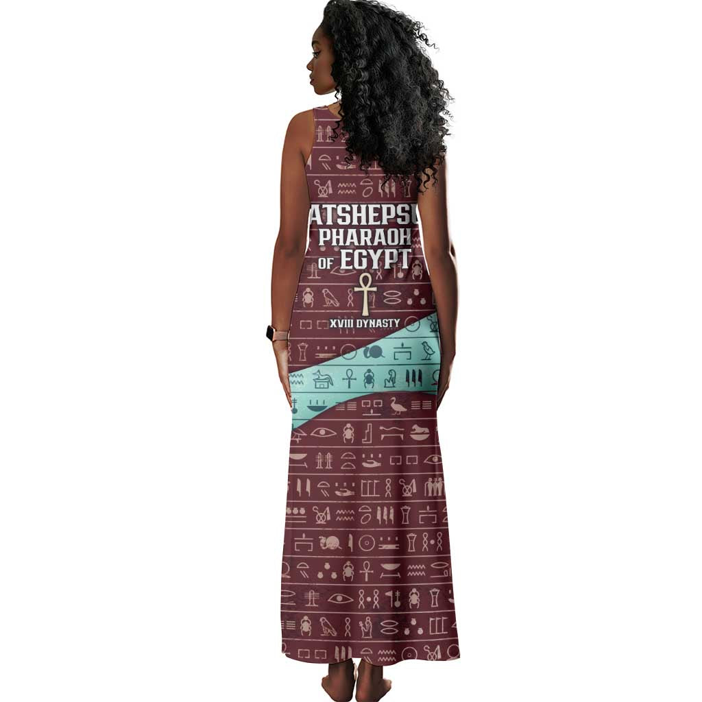 Hatshepsut Tank Maxi Dress with Pharaoh Bust Illustration, Female Pharaoh Title and Egyptian Hieroglyph - African Pride