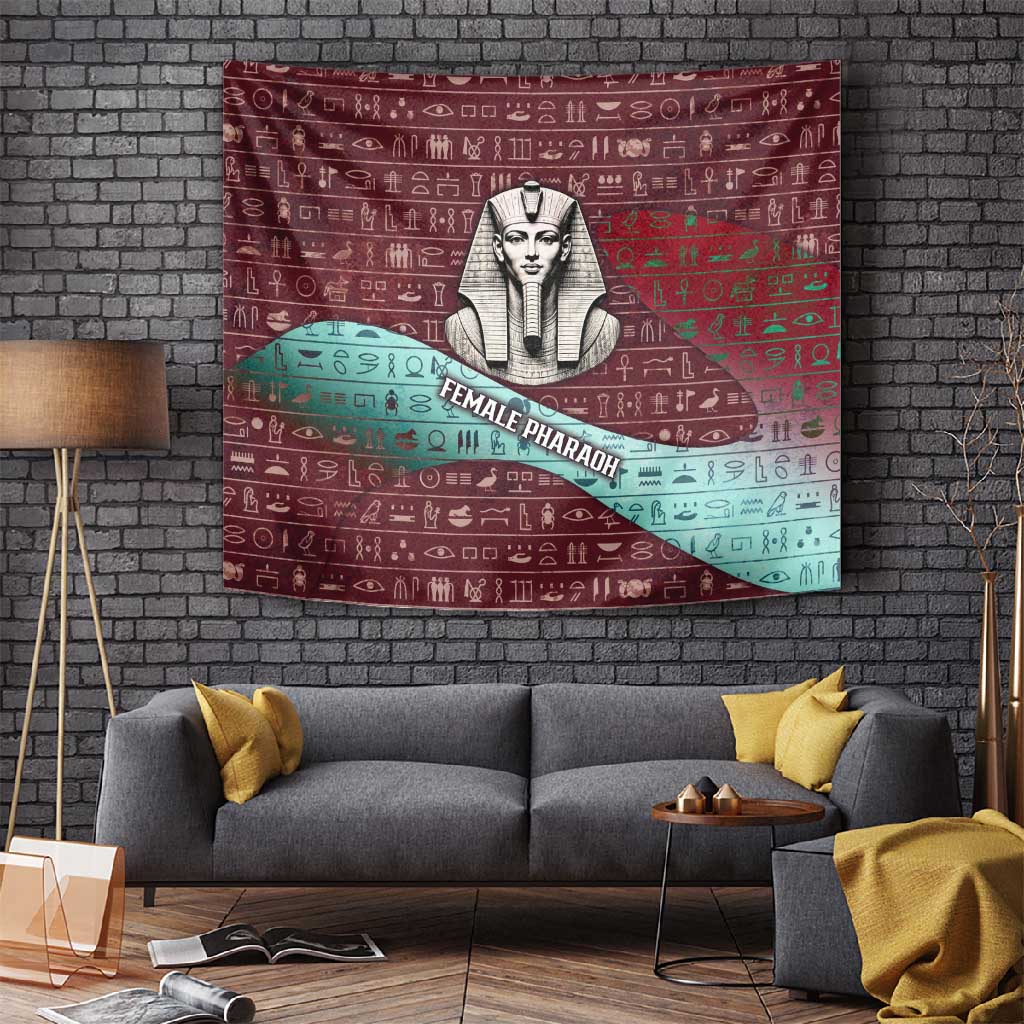 Hatshepsut Tapestry with Pharaoh Bust Illustration, Female Pharaoh Title and Egyptian Hieroglyph - African Pride