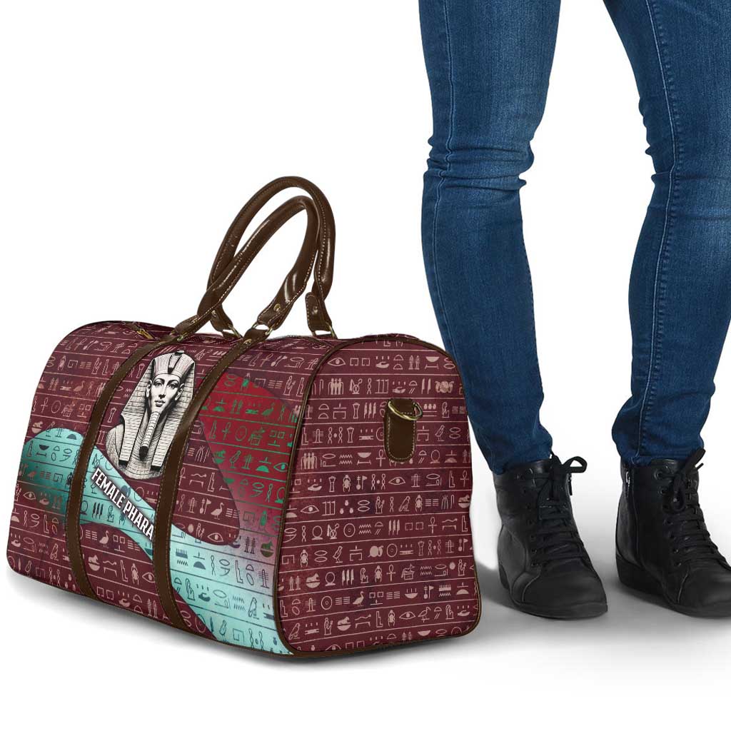 Hatshepsut Travel Bag with Pharaoh Bust Illustration, Female Pharaoh Title and Egyptian Hieroglyph - African Pride