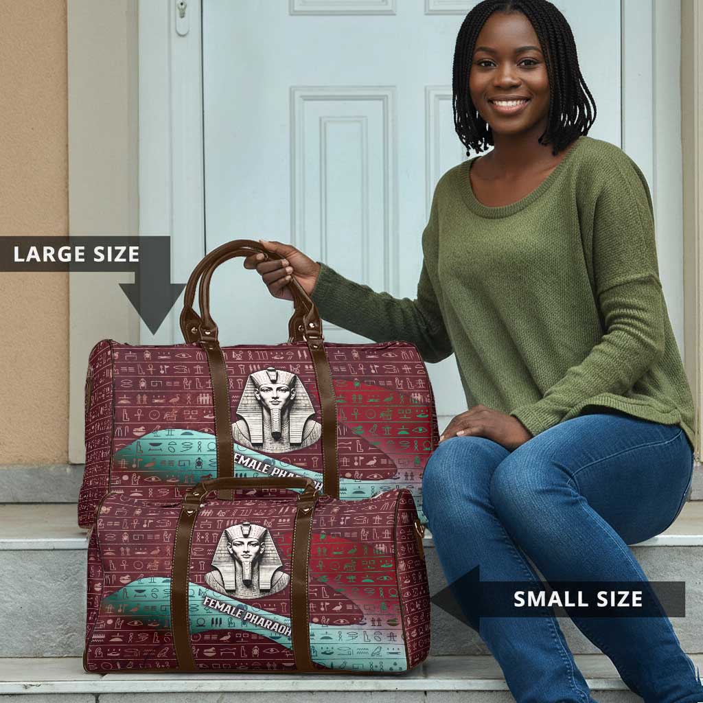 Hatshepsut Travel Bag with Pharaoh Bust Illustration, Female Pharaoh Title and Egyptian Hieroglyph - African Pride