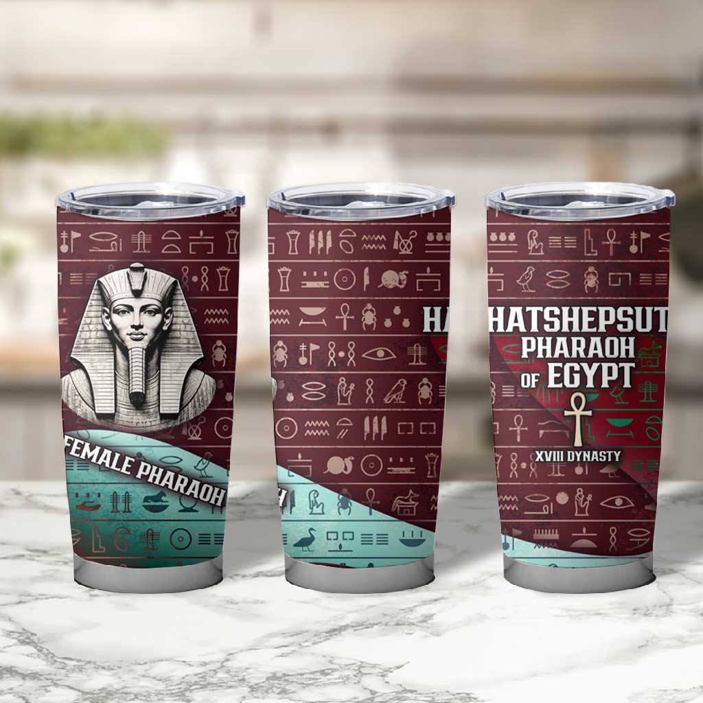 Hatshepsut Tumbler Cup with Pharaoh Bust Illustration, Female Pharaoh Title and Egyptian Hieroglyph - African Pride