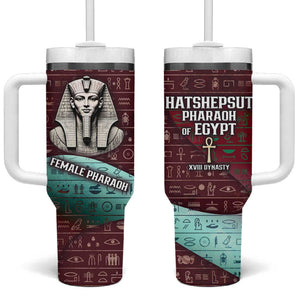 Hatshepsut Tumbler With Handle with Pharaoh Bust Illustration, Female Pharaoh Title and Egyptian Hieroglyph - African Pride