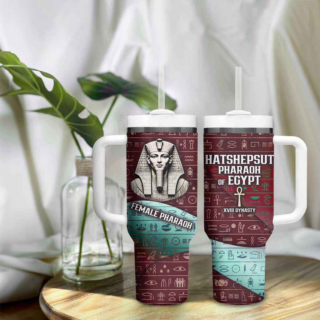 Hatshepsut Tumbler With Handle with Pharaoh Bust Illustration, Female Pharaoh Title and Egyptian Hieroglyph - African Pride