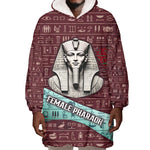 Hatshepsut Wearable Blanket Hoodie with Pharaoh Bust Illustration, Female Pharaoh Title and Egyptian Hieroglyph - African Pride