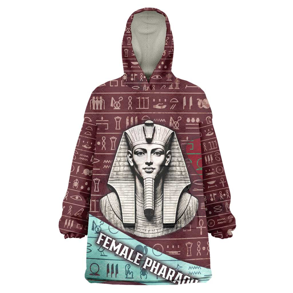 Hatshepsut Wearable Blanket Hoodie with Pharaoh Bust Illustration, Female Pharaoh Title and Egyptian Hieroglyph - African Pride