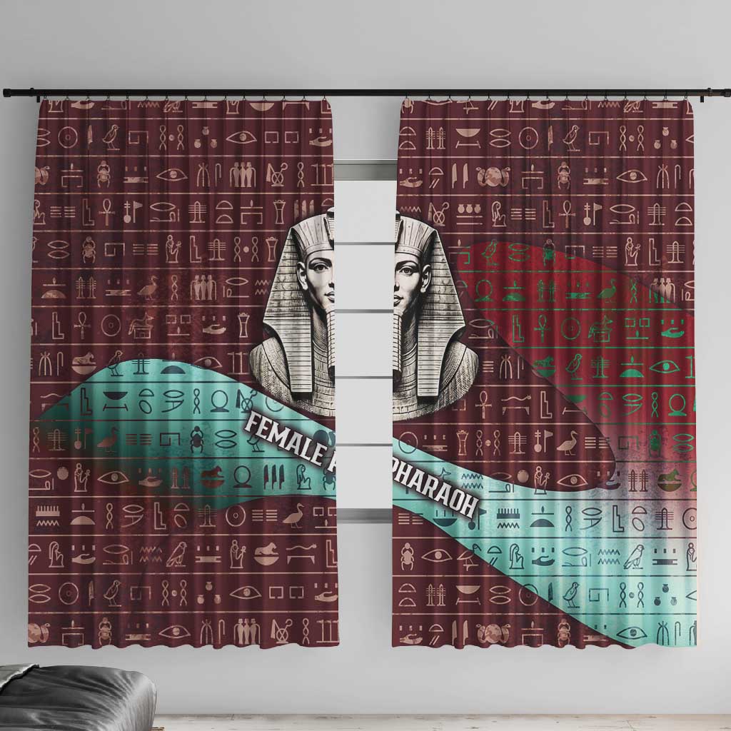 Hatshepsut Window Curtain with Pharaoh Bust Illustration, Female Pharaoh Title and Egyptian Hieroglyph - African Pride