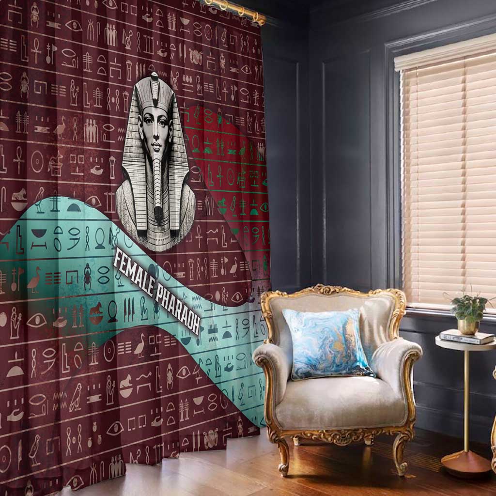 Hatshepsut Window Curtain with Pharaoh Bust Illustration, Female Pharaoh Title and Egyptian Hieroglyph - African Pride