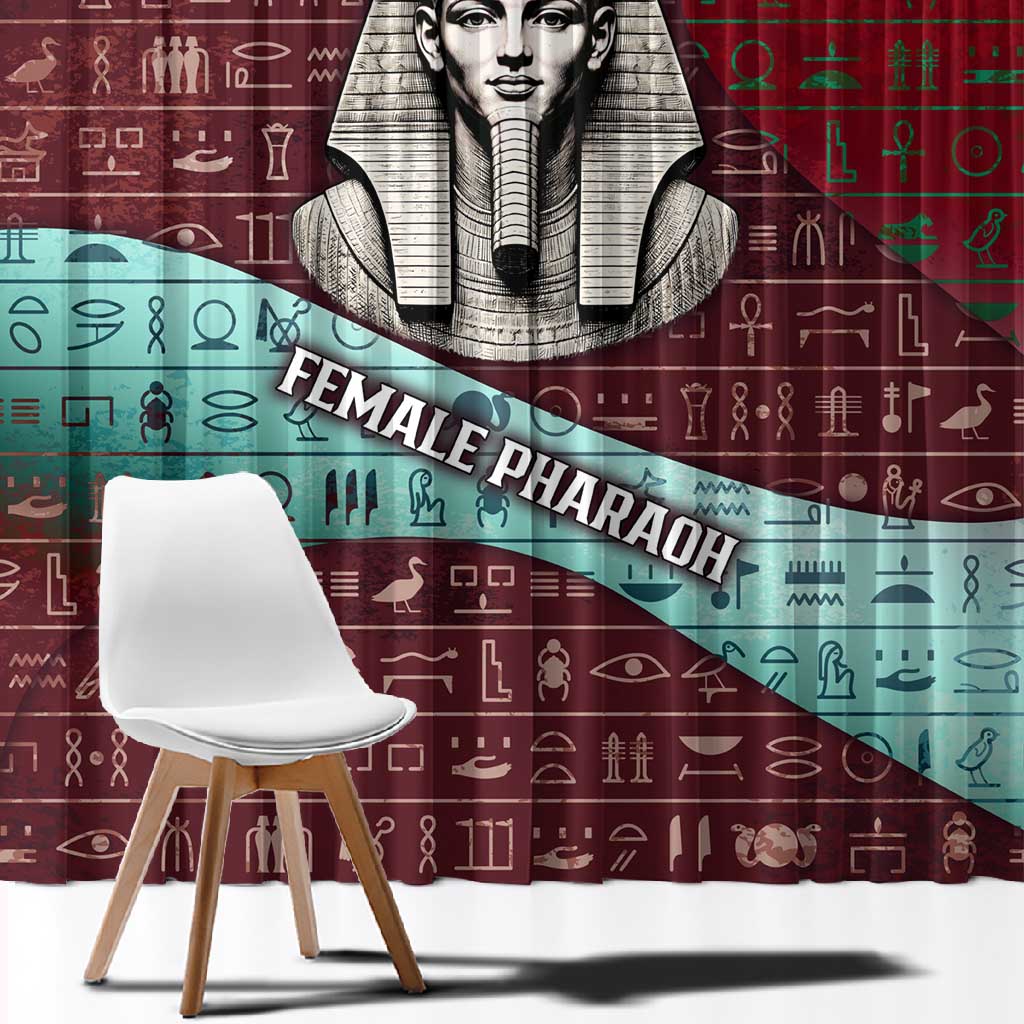 Hatshepsut Window Curtain with Pharaoh Bust Illustration, Female Pharaoh Title and Egyptian Hieroglyph - African Pride