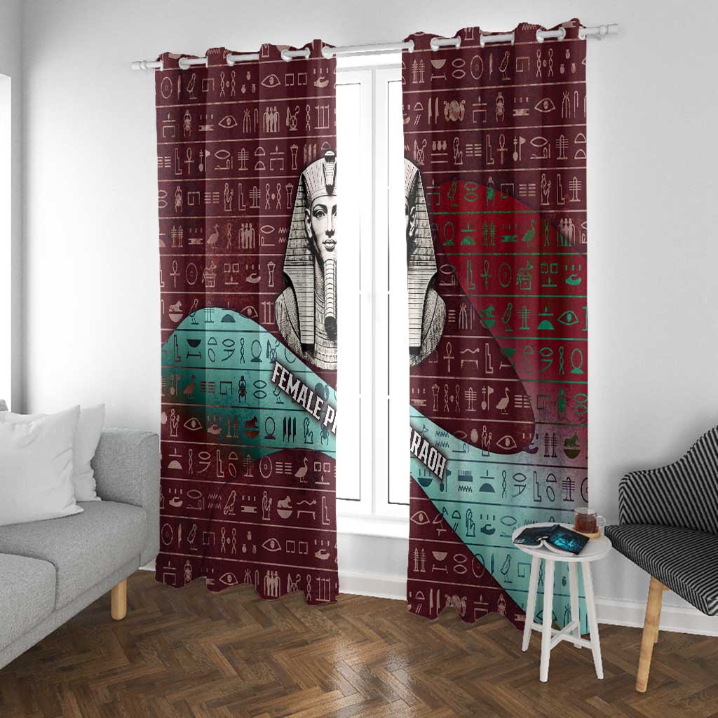 Hatshepsut Window Curtain with Pharaoh Bust Illustration, Female Pharaoh Title and Egyptian Hieroglyph - African Pride