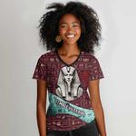 Hatshepsut Women V-Neck T-Shirt with Pharaoh Bust Illustration, Female Pharaoh Title and Egyptian Hieroglyph - African Pride