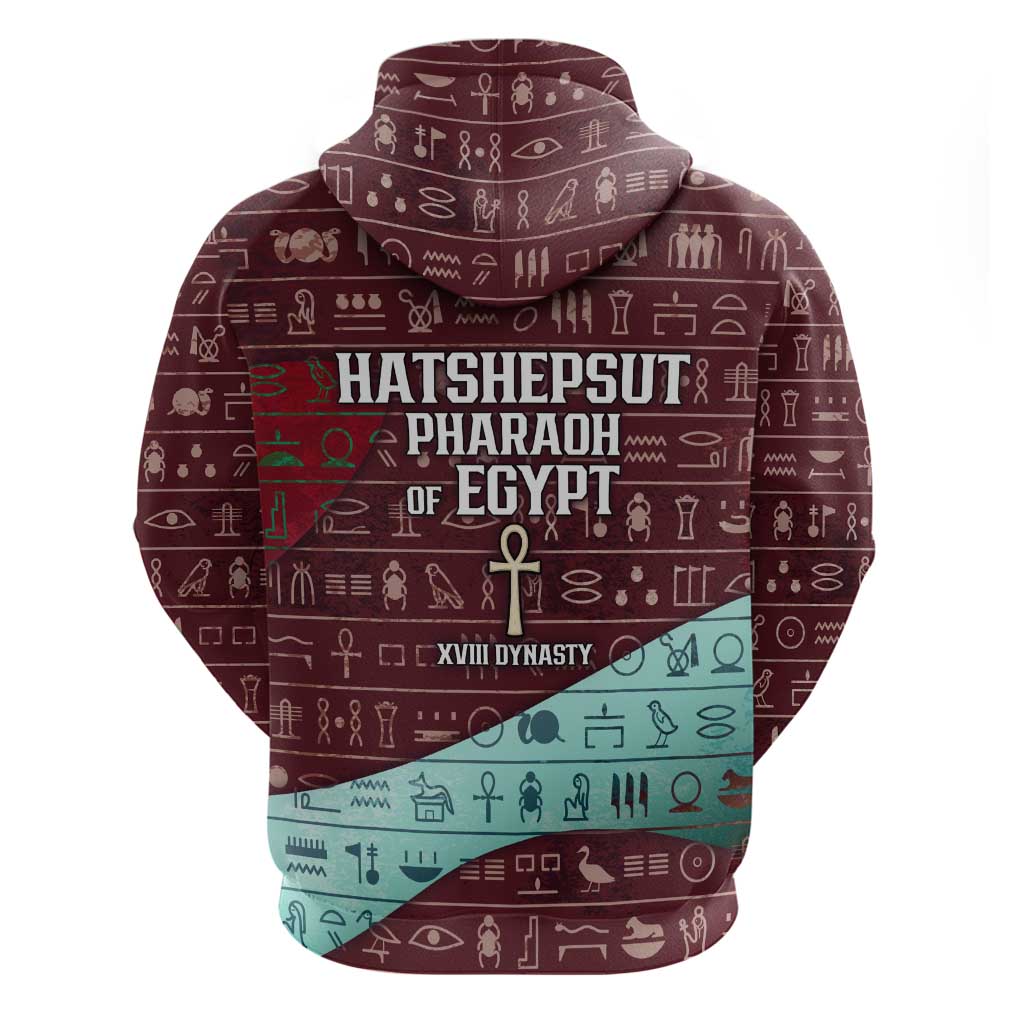 Hatshepsut Zip Hoodie with Pharaoh Bust Illustration, Female Pharaoh Title and Egyptian Hieroglyph - African Pride
