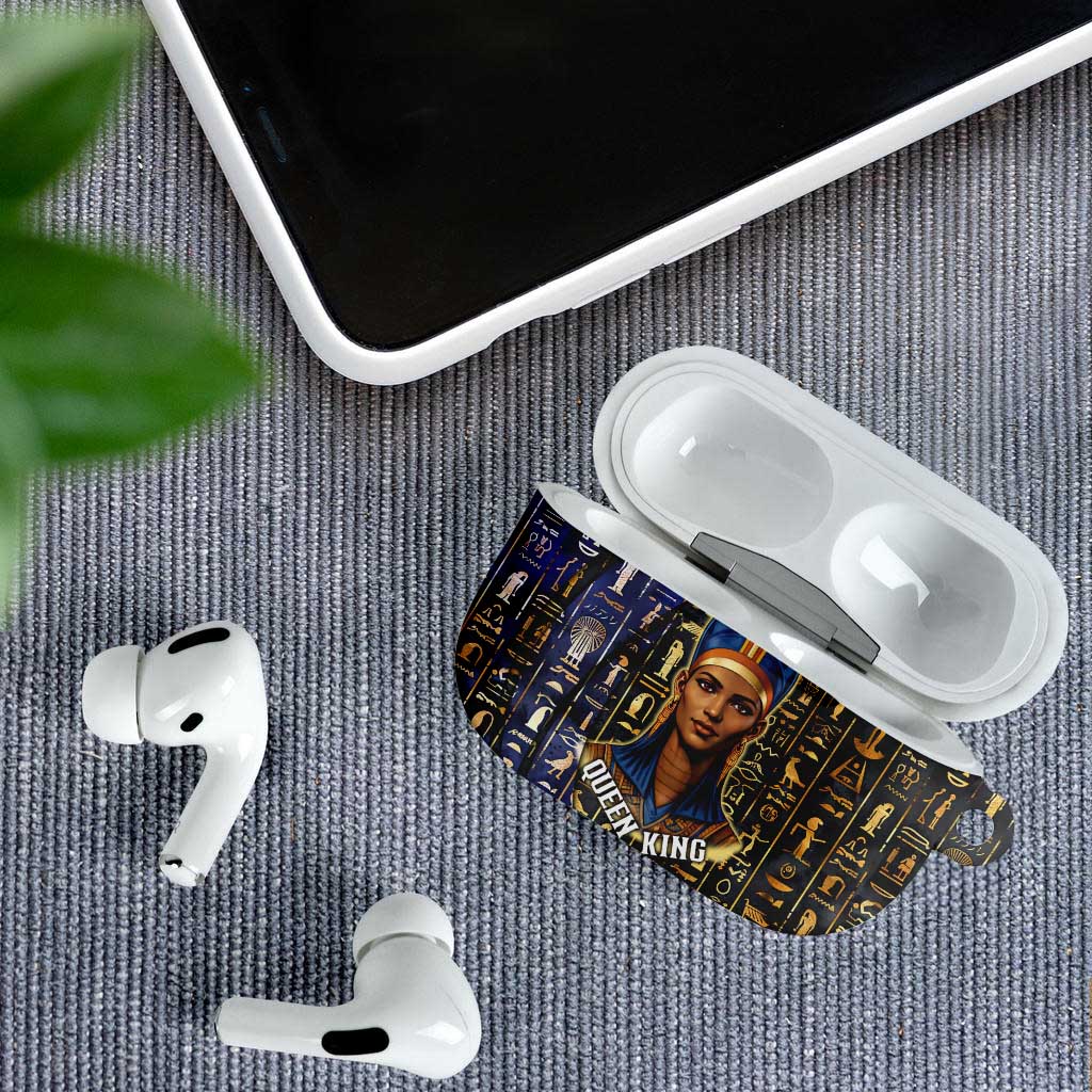 Hatshepsut AirPods Case with Queen King Portrait, Temple Illustration and Blue-Gold Hieroglyphic - African Pride