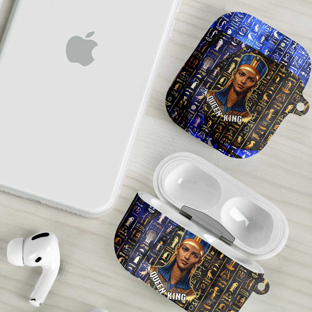Hatshepsut AirPods Case with Queen King Portrait, Temple Illustration and Blue-Gold Hieroglyphic - African Pride