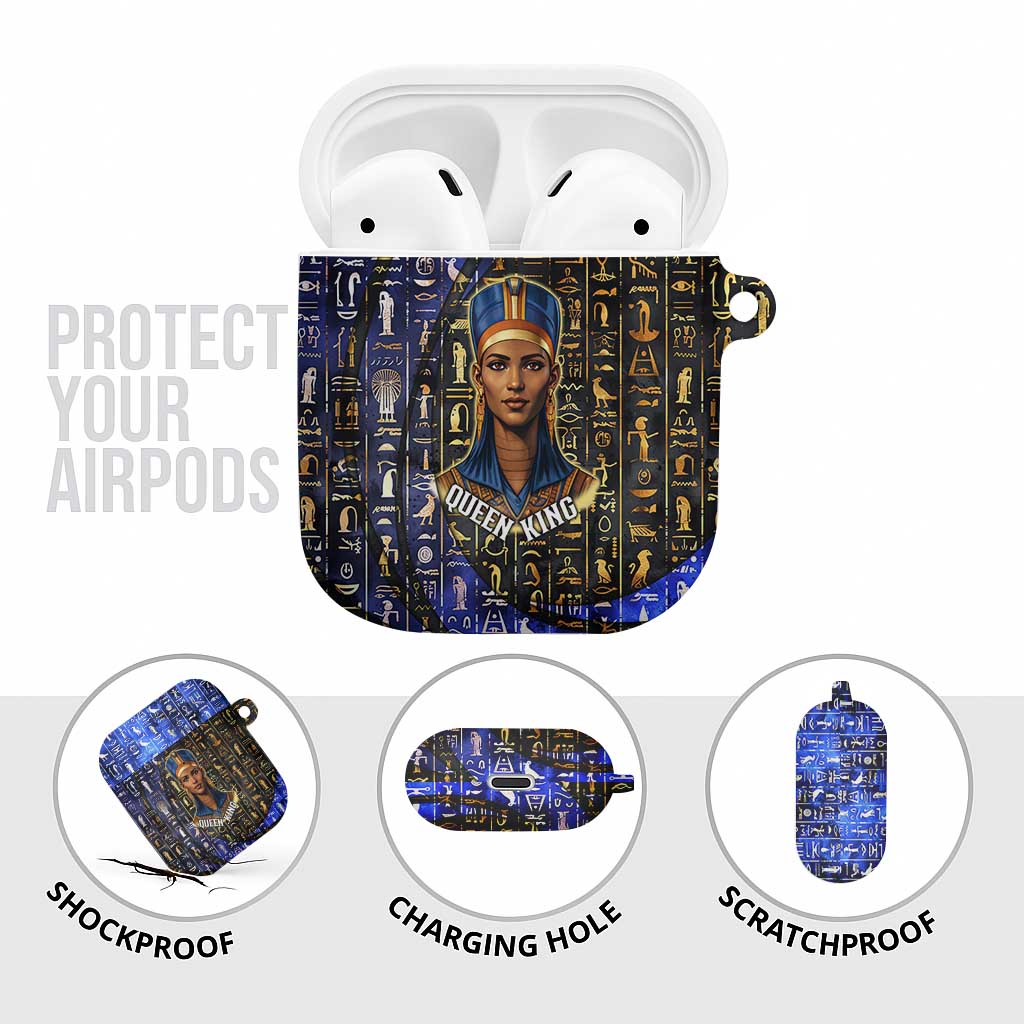 Hatshepsut AirPods Case with Queen King Portrait, Temple Illustration and Blue-Gold Hieroglyphic - African Pride