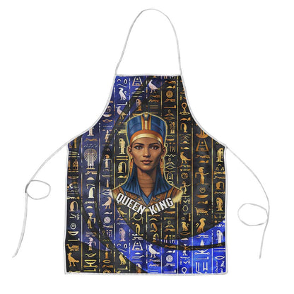 Hatshepsut Apron with Queen King Portrait, Temple Illustration and Blue-Gold Hieroglyphic - African Pride