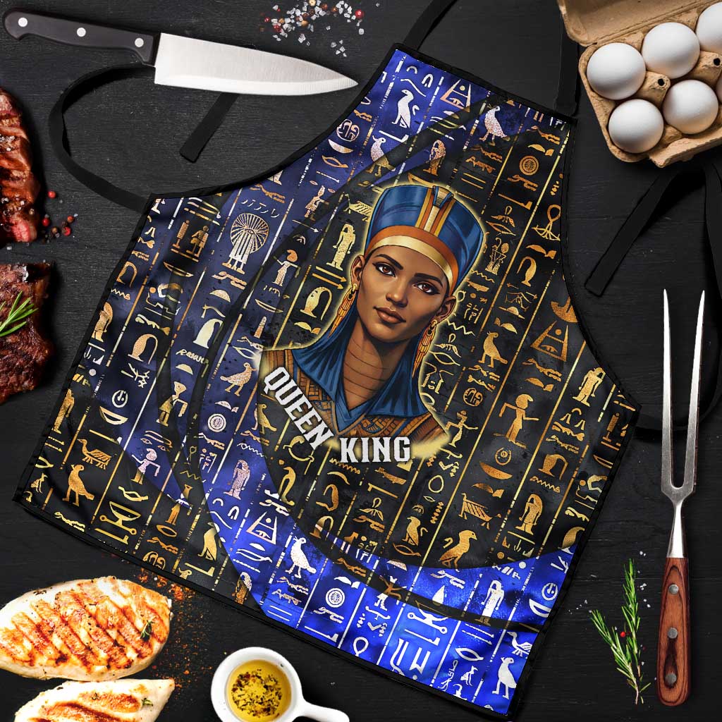 Hatshepsut Apron with Queen King Portrait, Temple Illustration and Blue-Gold Hieroglyphic - African Pride