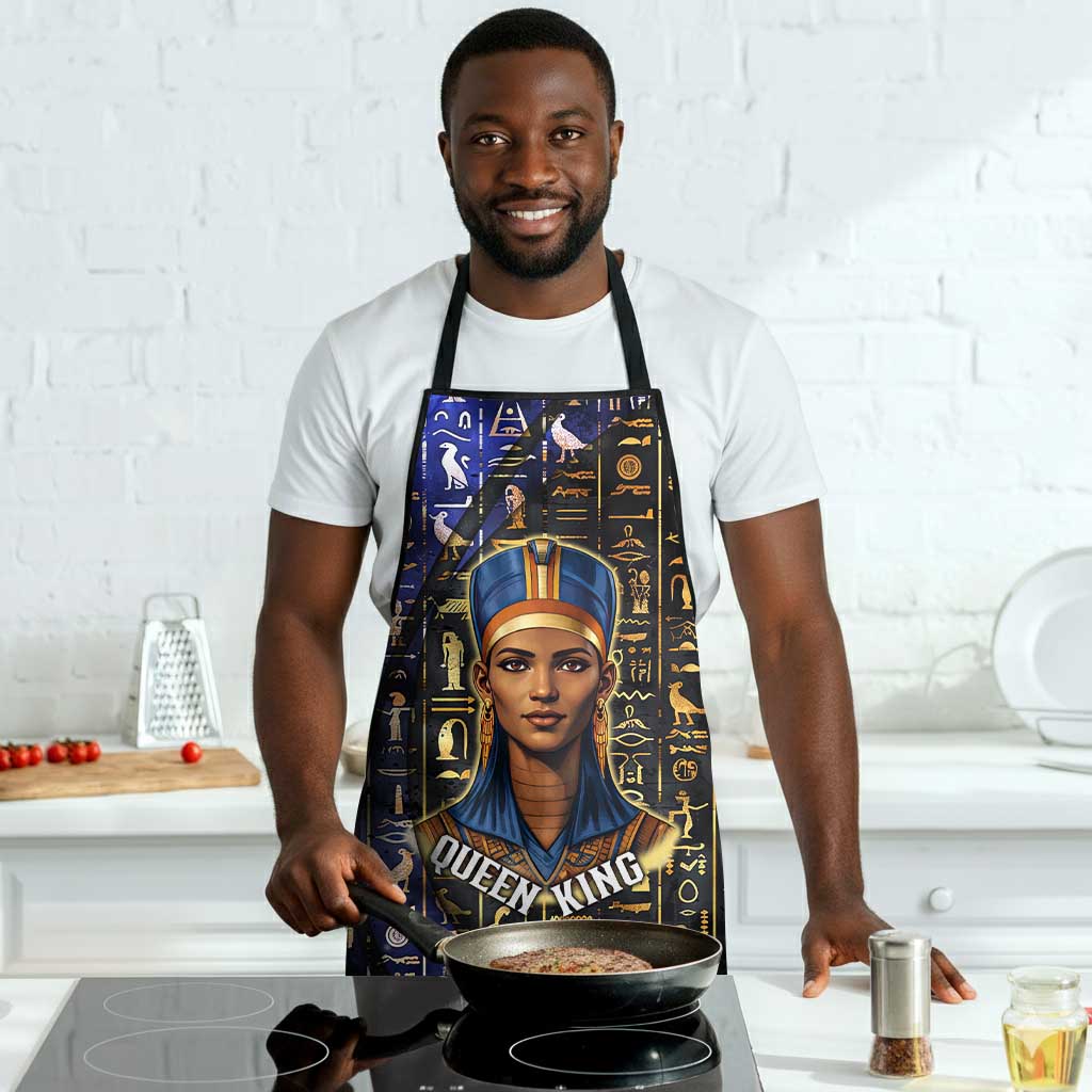 Hatshepsut Apron with Queen King Portrait, Temple Illustration and Blue-Gold Hieroglyphic - African Pride
