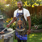 Hatshepsut Apron with Queen King Portrait, Temple Illustration and Blue-Gold Hieroglyphic - African Pride