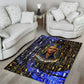 Hatshepsut Area Rug with Queen King Portrait, Temple Illustration and Blue-Gold Hieroglyphic - African Pride