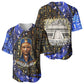 Hatshepsut Baseball Jersey with Queen King Portrait, Temple Illustration and Blue-Gold Hieroglyphic - African Pride