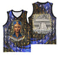 Hatshepsut Basketball Jersey with Queen King Portrait, Temple Illustration and Blue-Gold Hieroglyphic - African Pride
