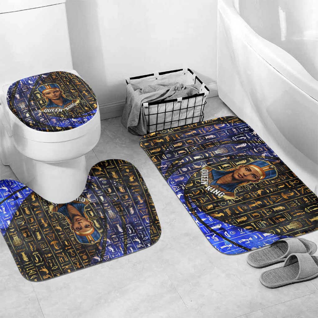 Hatshepsut Bathroom Set with Queen King Portrait, Temple Illustration and Blue-Gold Hieroglyphic - African Pride