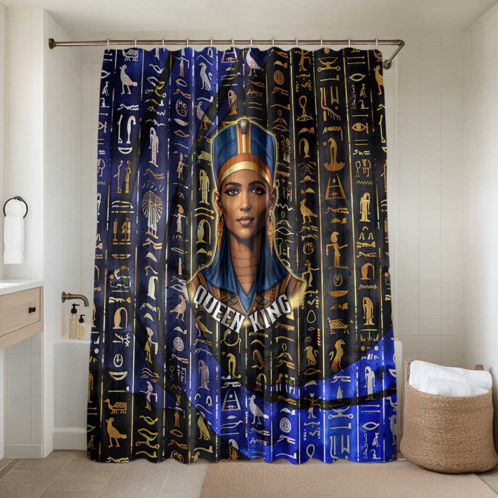 Hatshepsut Bathroom Set with Queen King Portrait, Temple Illustration and Blue-Gold Hieroglyphic - African Pride