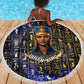 Hatshepsut Beach Blanket with Queen King Portrait, Temple Illustration and Blue-Gold Hieroglyphic - African Pride