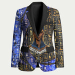 Hatshepsut Blazer with Queen King Portrait, Temple Illustration and Blue-Gold Hieroglyphic - African Pride