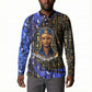 Hatshepsut Button Sweatshirt with Queen King Portrait, Temple Illustration and Blue-Gold Hieroglyphic