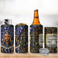 Hatshepsut 4 in 1 Can Cooler Tumbler with Queen King Portrait, Temple Illustration and Blue-Gold Hieroglyphic - African Pride