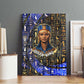 Hatshepsut Canvas Wall Art with Queen King Portrait, Temple Illustration and Blue-Gold Hieroglyphic - African Pride