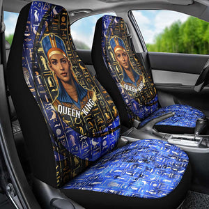 Hatshepsut Car Seat Cover with Queen King Portrait, Temple Illustration and Blue-Gold Hieroglyphic - African Pride