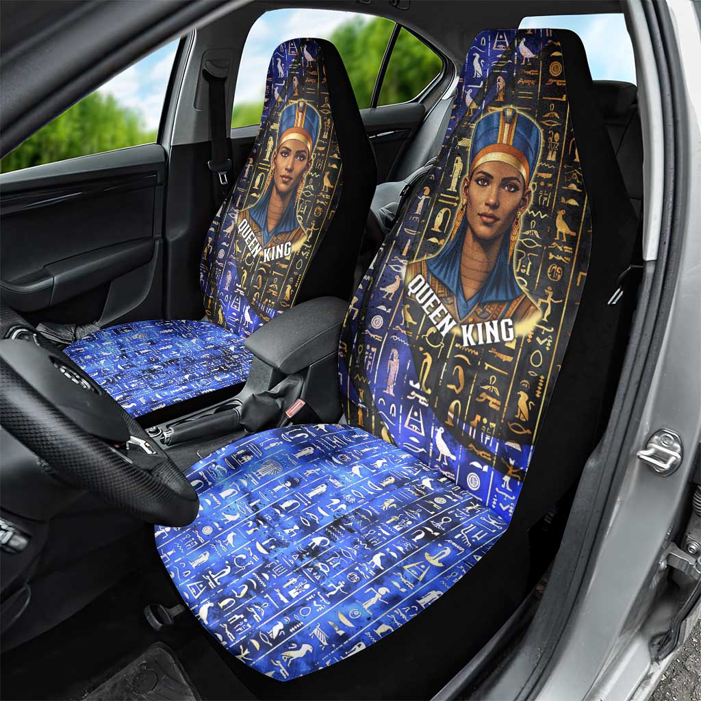 Hatshepsut Car Seat Cover with Queen King Portrait, Temple Illustration and Blue-Gold Hieroglyphic - African Pride