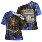 Hatshepsut Cross Shoulder Shirt with Queen King Portrait, Temple Illustration and Blue-Gold Hieroglyphic - African Pride