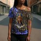 Hatshepsut Cross Shoulder Shirt with Queen King Portrait, Temple Illustration and Blue-Gold Hieroglyphic - African Pride