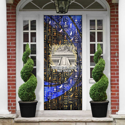 Hatshepsut Door Cover with Queen King Portrait, Temple Illustration and Blue-Gold Hieroglyphic - African Pride