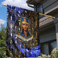 Hatshepsut Garden Flag with Queen King Portrait, Temple Illustration and Blue-Gold Hieroglyphic - African Pride