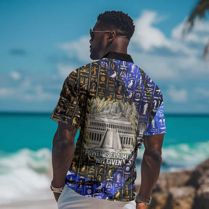 Hatshepsut Hawaiian Shirt with Queen King Portrait, Temple Illustration and Blue-Gold Hieroglyphic - African Pride