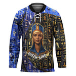 Hatshepsut Hockey Jersey with Queen King Portrait, Temple Illustration and Blue-Gold Hieroglyphic - African Pride