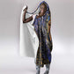 Hatshepsut Hooded Blanket with Queen King Portrait, Temple Illustration and Blue-Gold Hieroglyphic - African Pride