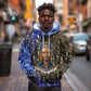 Hatshepsut Hoodie with Queen King Portrait, Temple Illustration and Blue-Gold Hieroglyphic - African Pride