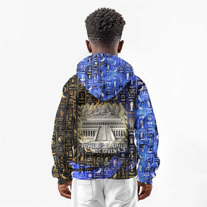 Hatshepsut Kid Hoodie with Queen King Portrait, Temple Illustration and Blue-Gold Hieroglyphic - African Pride