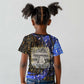 Hatshepsut Kid T shirt with Queen King Portrait, Temple Illustration and Blue-Gold Hieroglyphic - African Pride