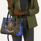 Hatshepsut Leather Bag with Queen King Portrait, Temple Illustration and Blue-Gold Hieroglyphic - African Pride