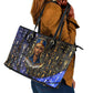 Hatshepsut Leather Tote Bag with Queen King Portrait, Temple Illustration and Blue-Gold Hieroglyphic - African Pride