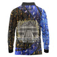Hatshepsut Long Sleeve Polo Shirt with Queen King Portrait, Temple Illustration and Blue-Gold Hieroglyphic - African Pride
